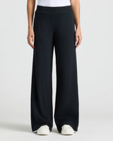 Womens Black Waffle Wide Leg Pants
