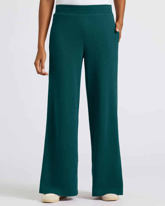 Womens Deep Emerald Waffle Wide Leg Pants