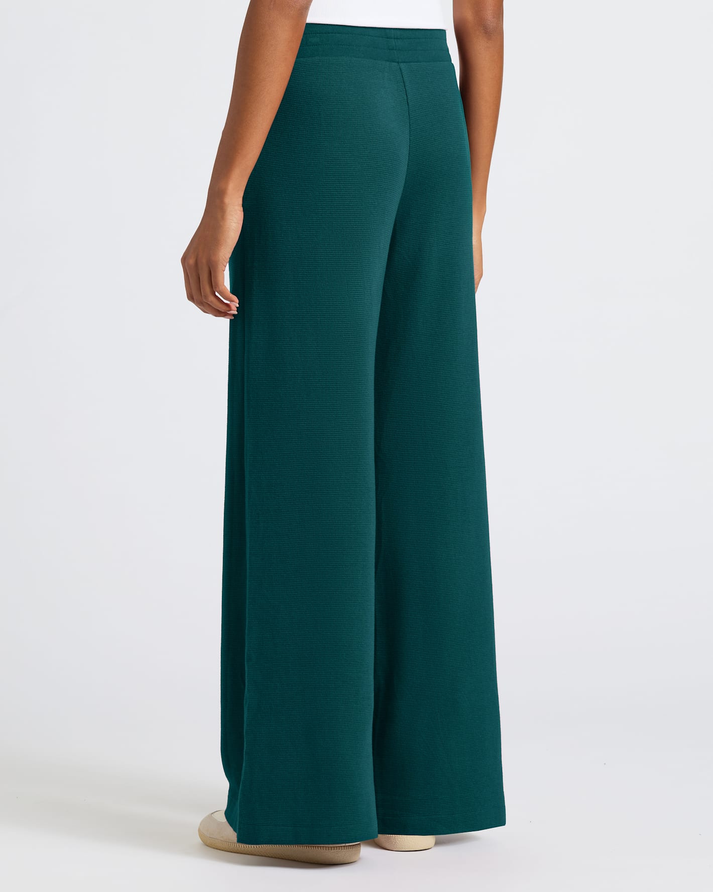 Womens Deep Emerald Waffle Wide Leg Pants