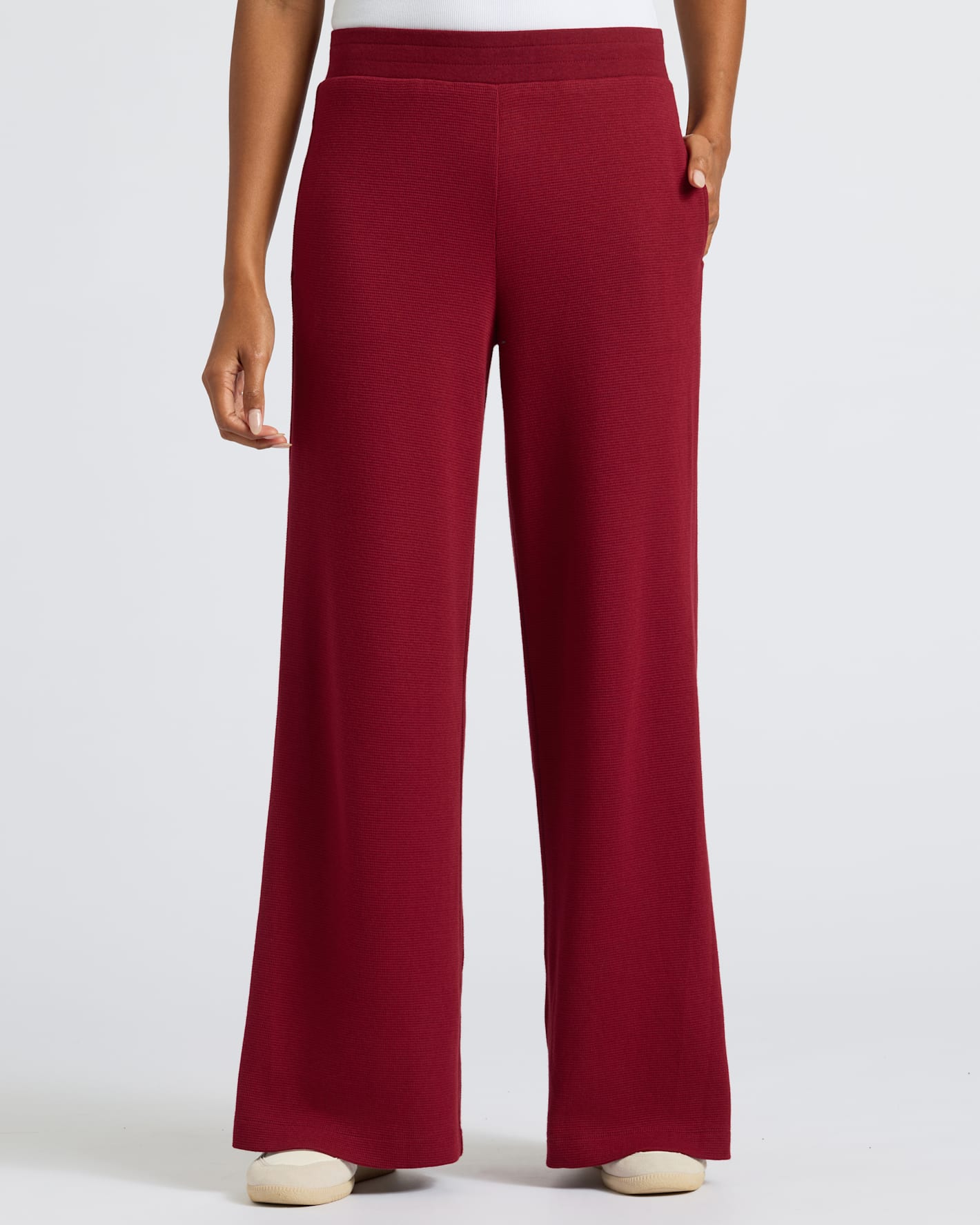 Womens Dark Maroon Waffle Wide Leg Pants