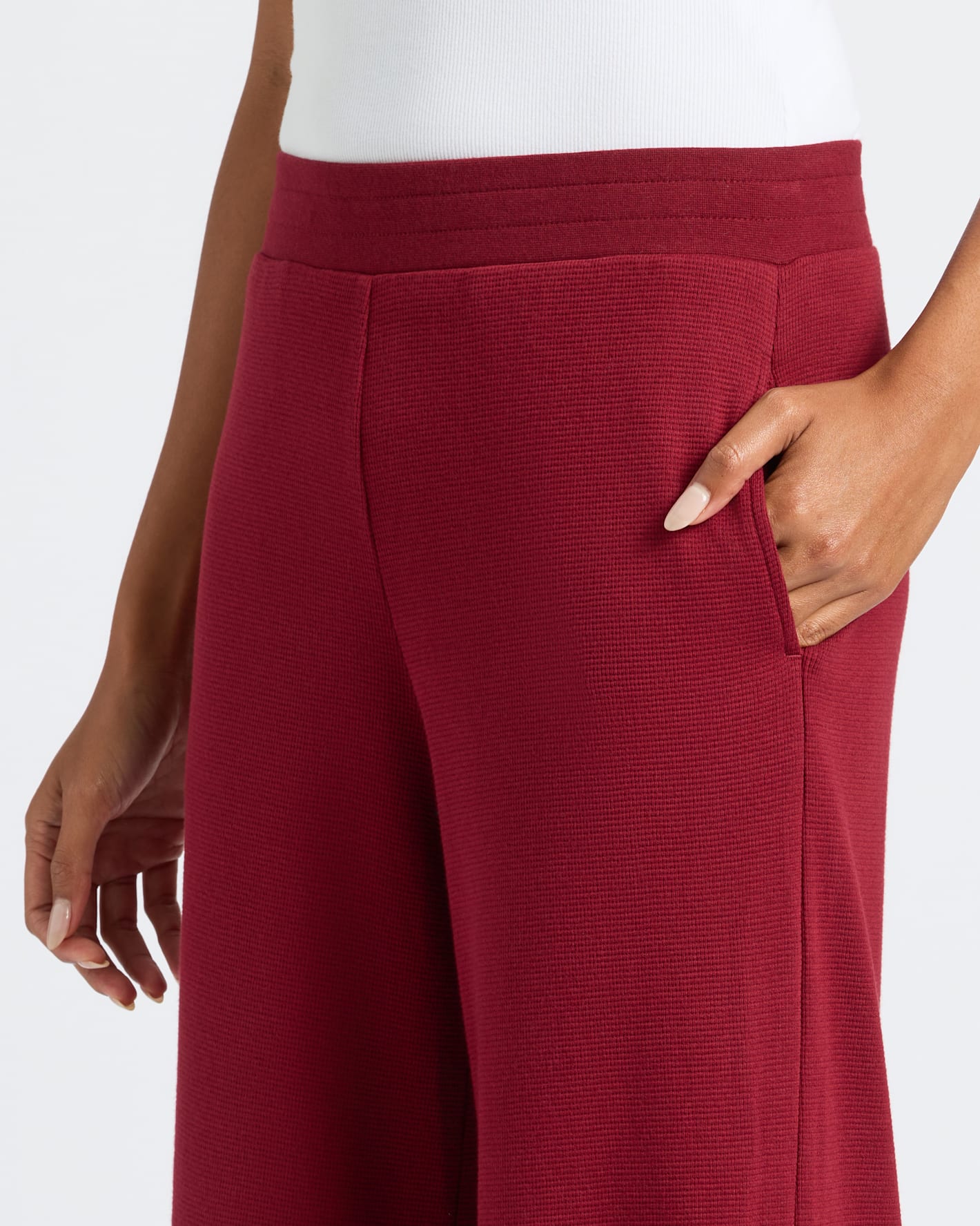 Womens Dark Maroon Waffle Wide Leg Pants
