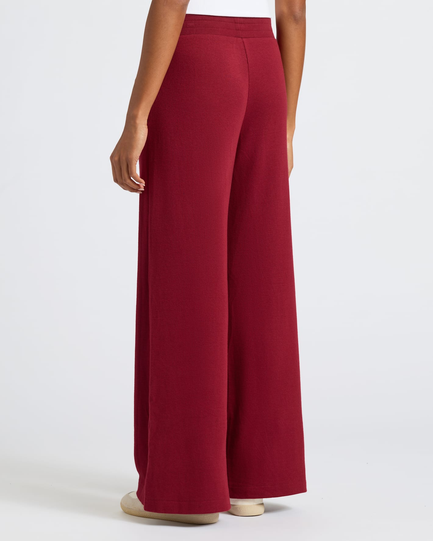 Womens Dark Maroon Waffle Wide Leg Pants