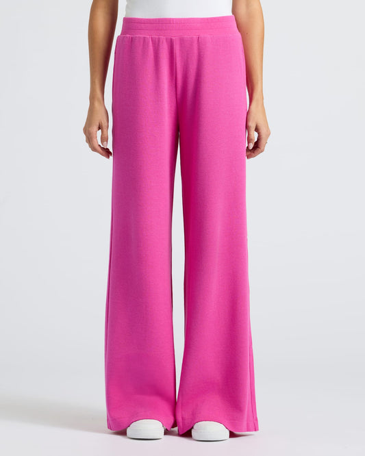 Womens Electric Fuchsia Waffle Wide Leg Pants