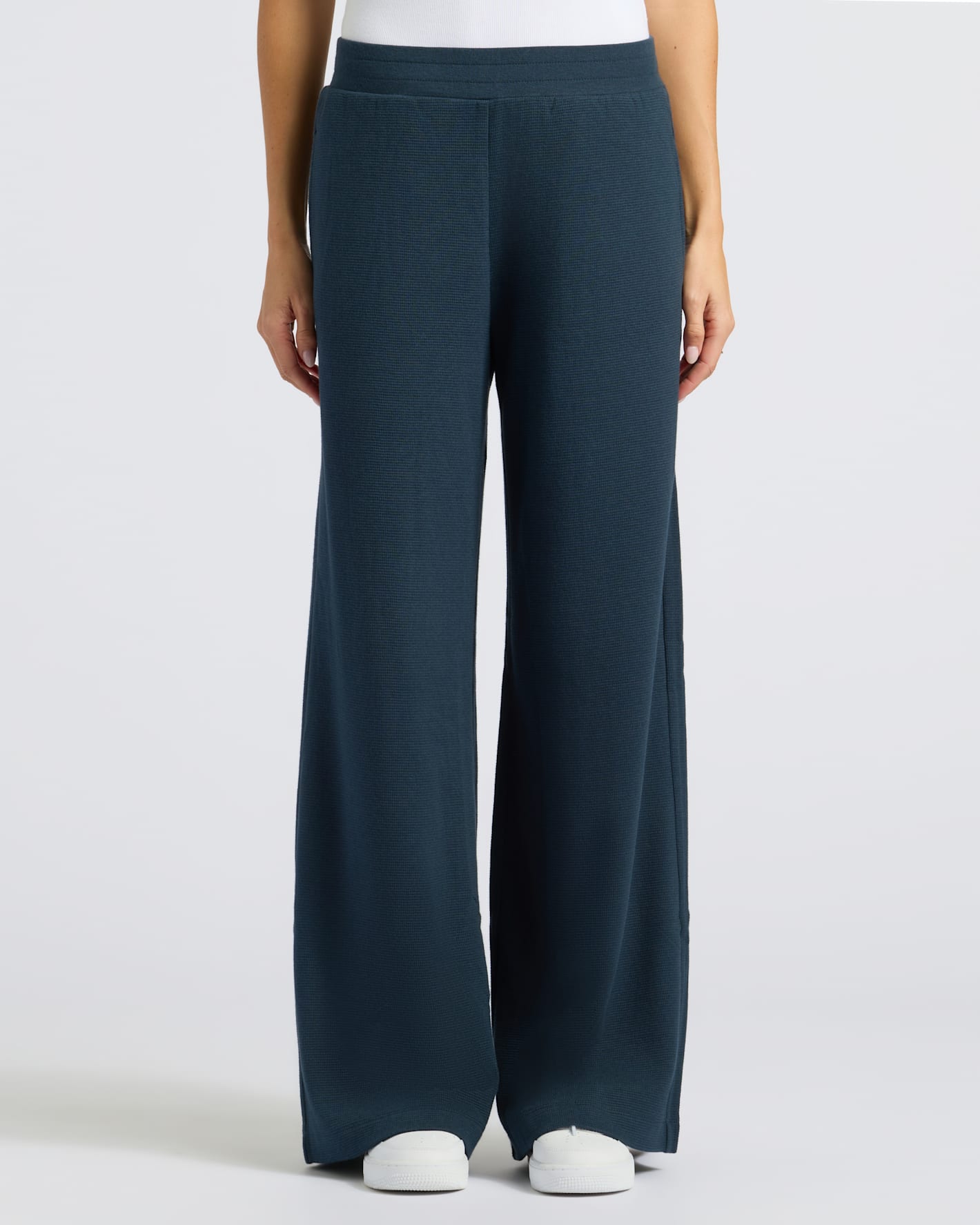 Womens Navy Waffle Wide Leg Pants