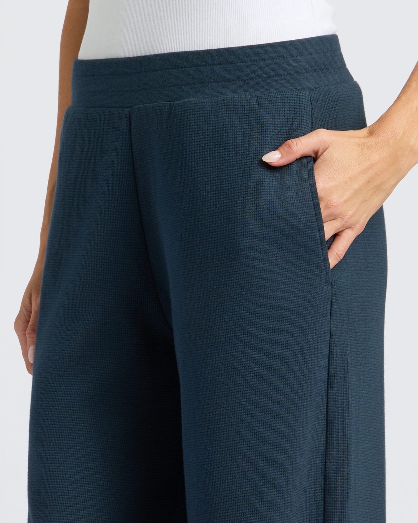 Womens Navy Waffle Wide Leg Pants