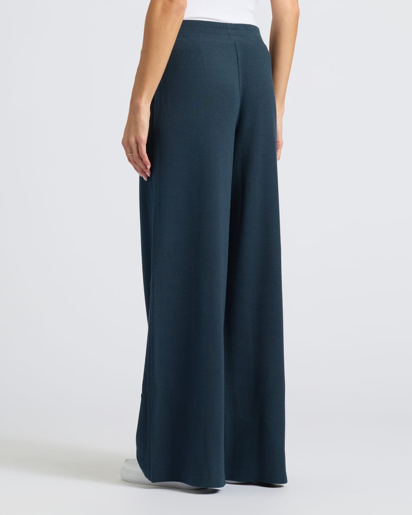 Womens Navy Waffle Wide Leg Pants