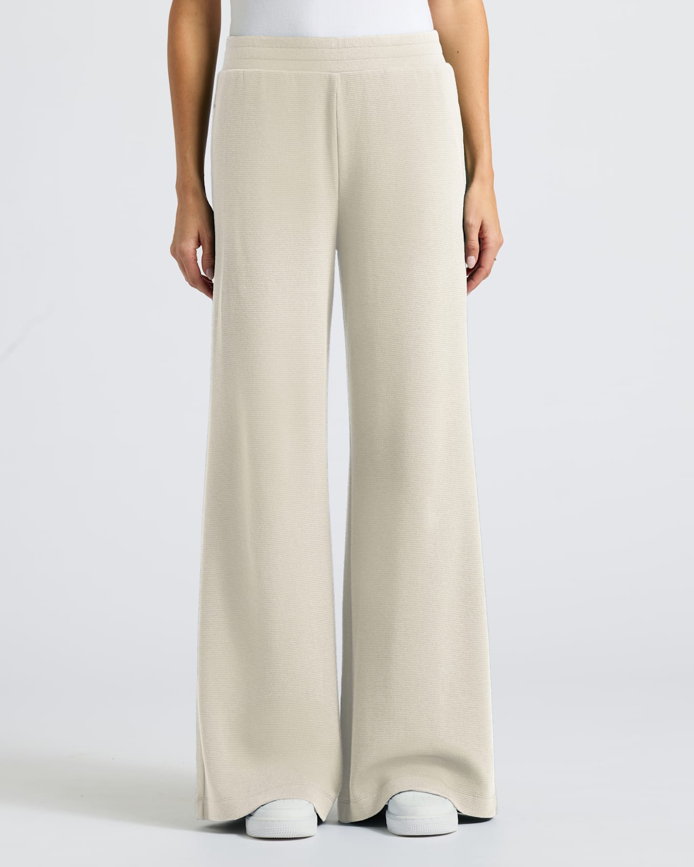 Womens Oatmeal Waffle Wide Leg Pants