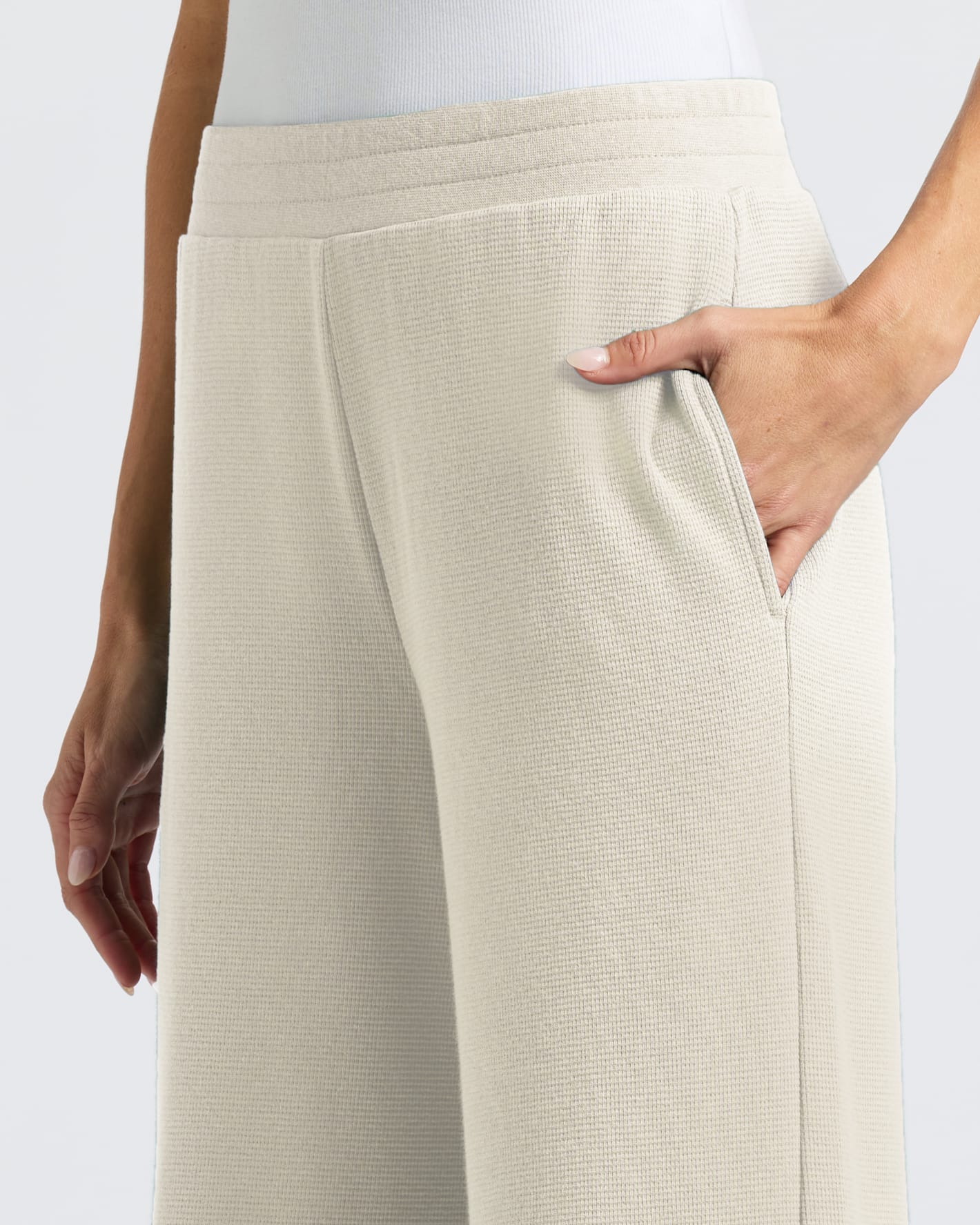 Womens Oatmeal Waffle Wide Leg Pants