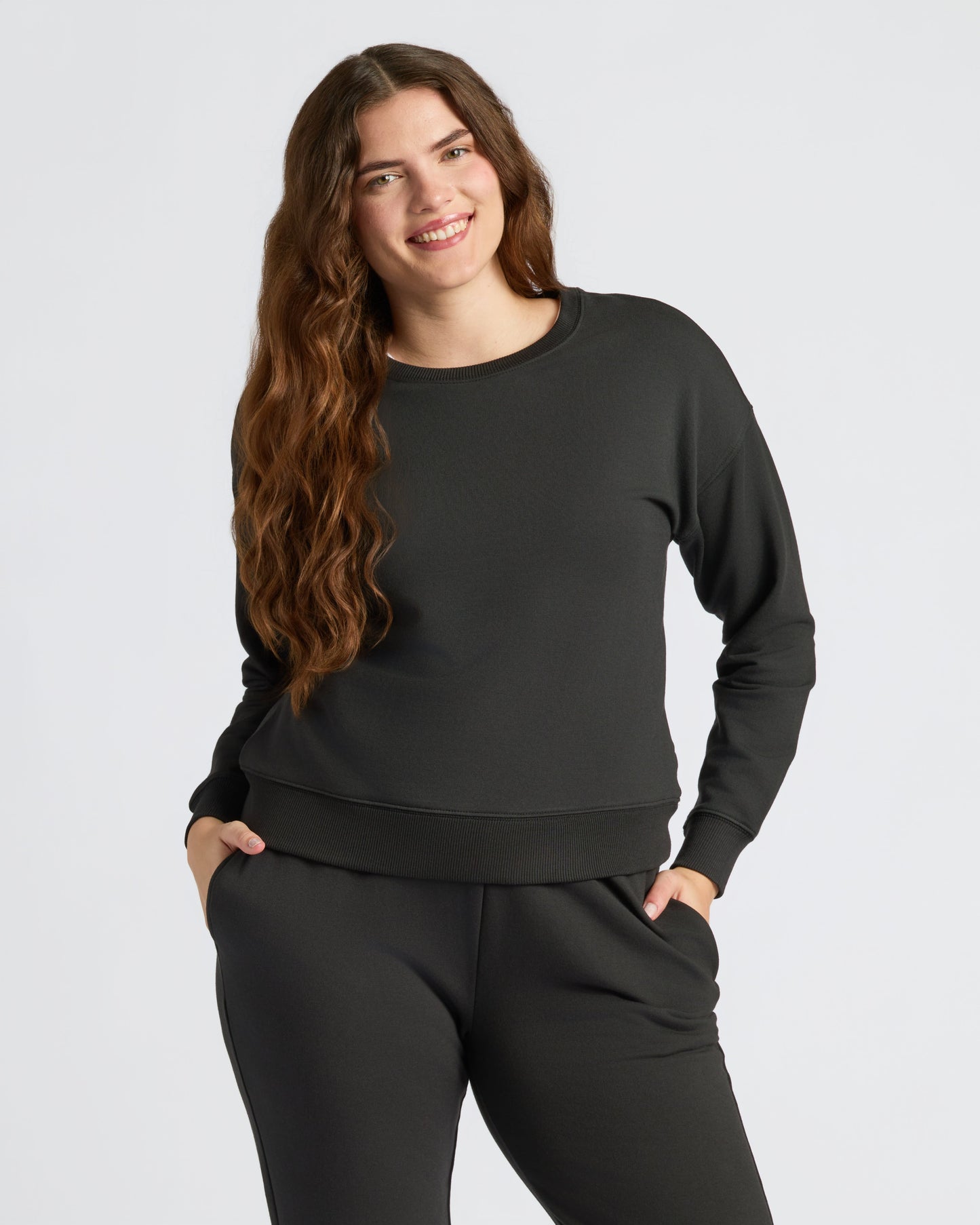 Womens Black Slouch Pullover Crew