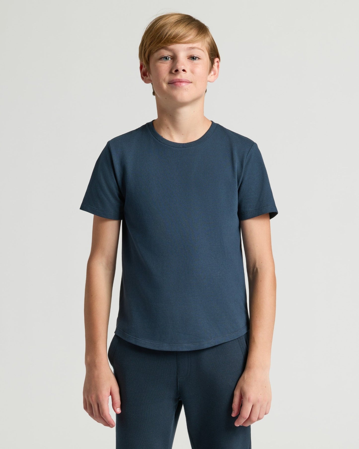 Boys' Navy Classic Curved Hem Crew Neck