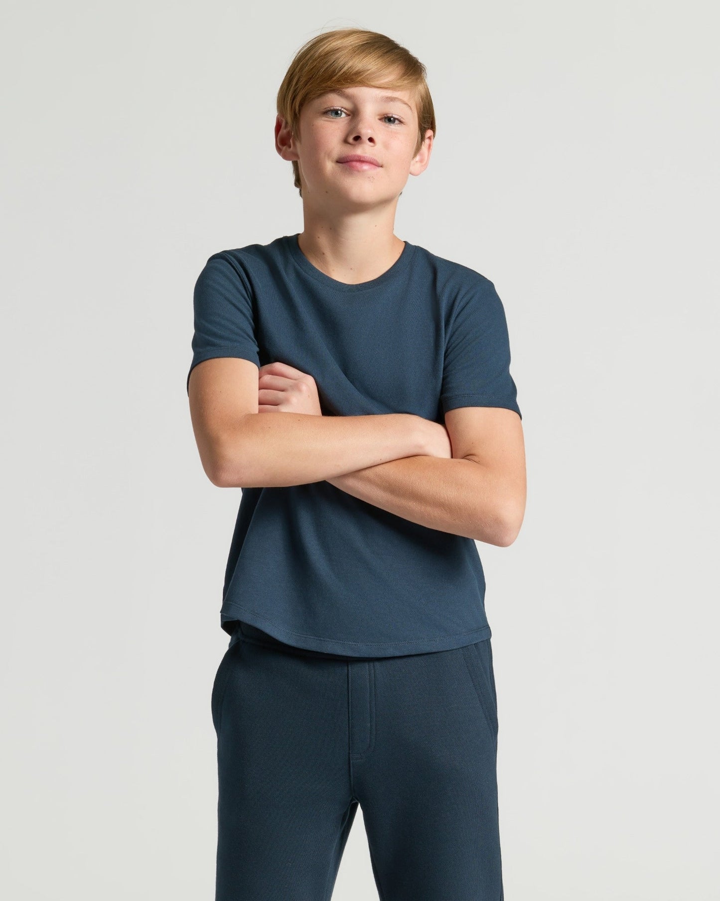 Boys' Navy Classic Curved Hem Crew Neck