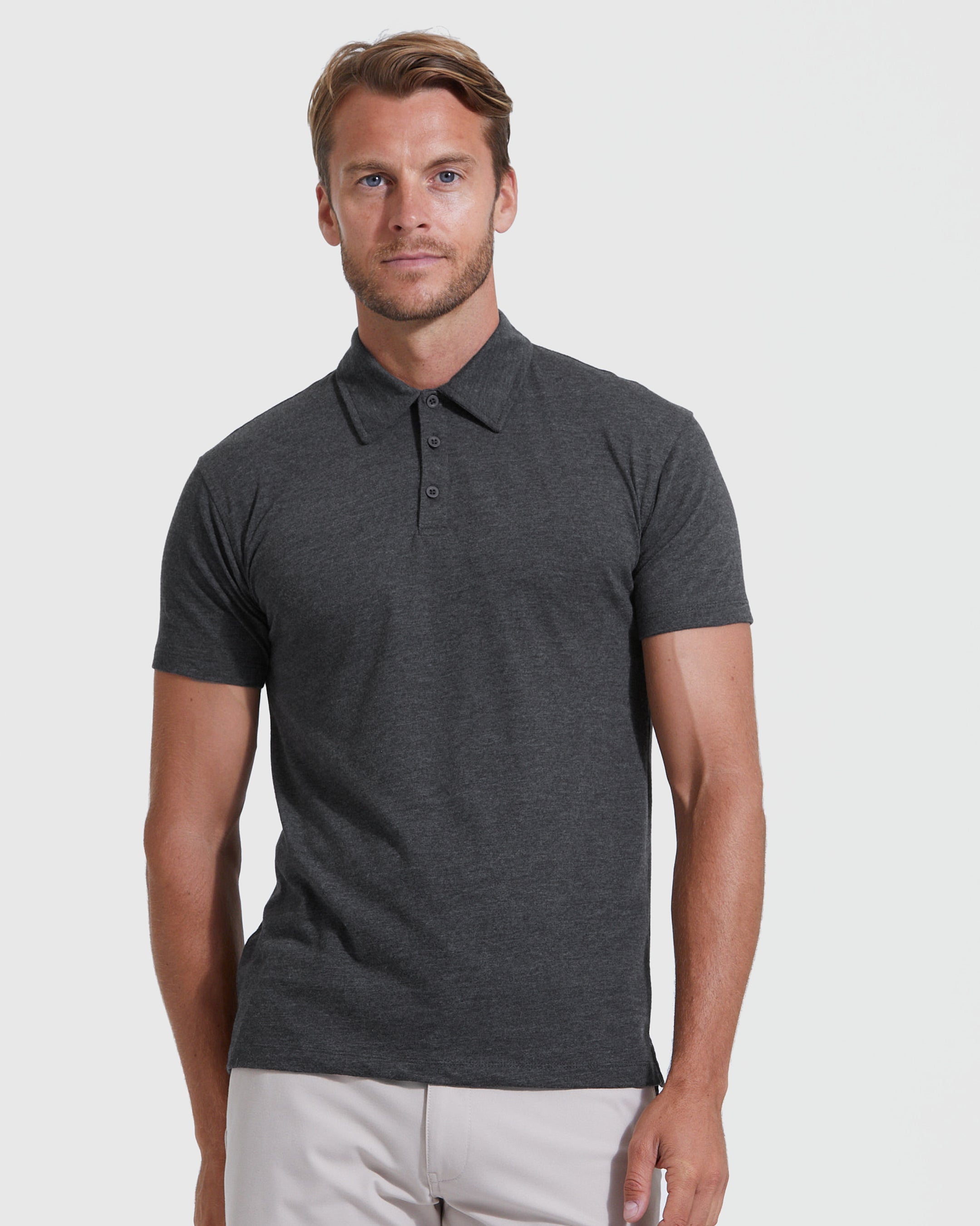 Men's Heather Charcoal Gray Polo Shirt - True Classic – True Classic ...