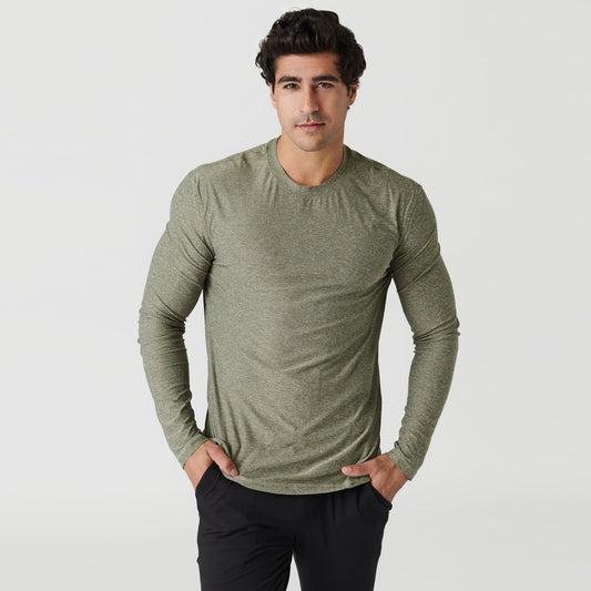 Heather Military Green Active Long Sleeve Crew Neck