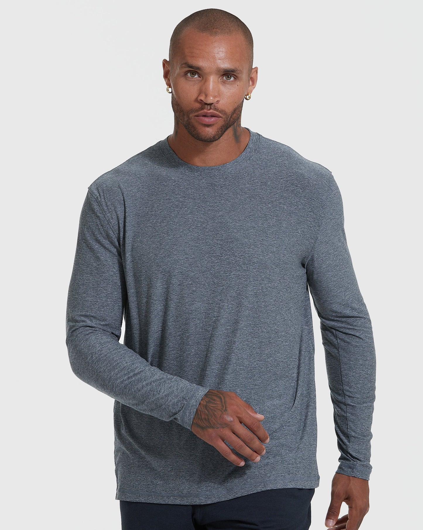 Heather Navy Active Long Sleeve Crew Neck