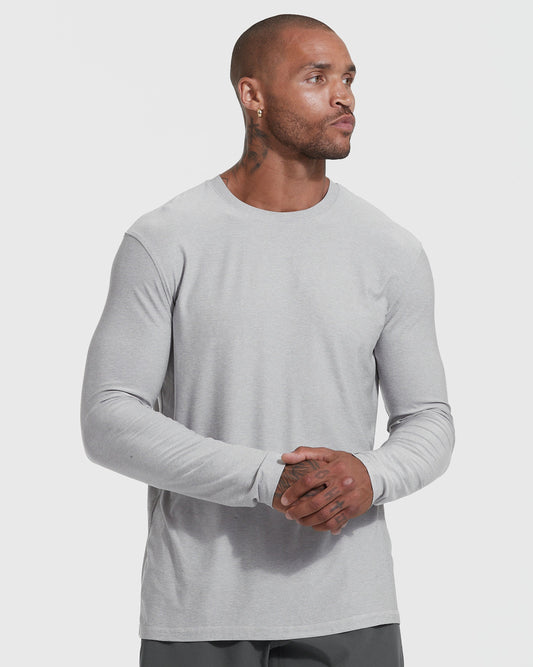 Heather Light Gray Active Long Sleeve Crew Neck